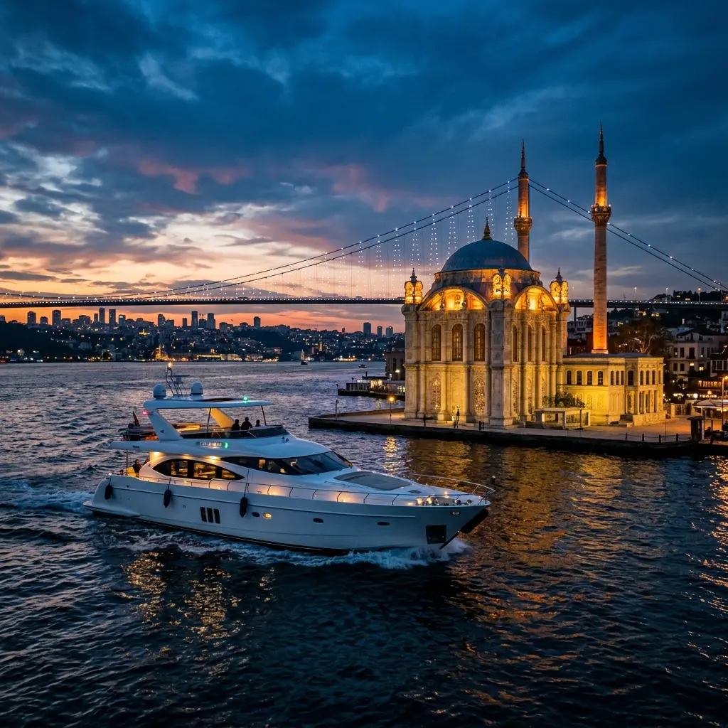 Lüks yat ve Ortaköy Camii manzarası